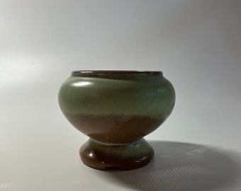 Frankoma Vase 22S Planter Prairie Green and Brown 4" Short and Fat Footed with Pedestal