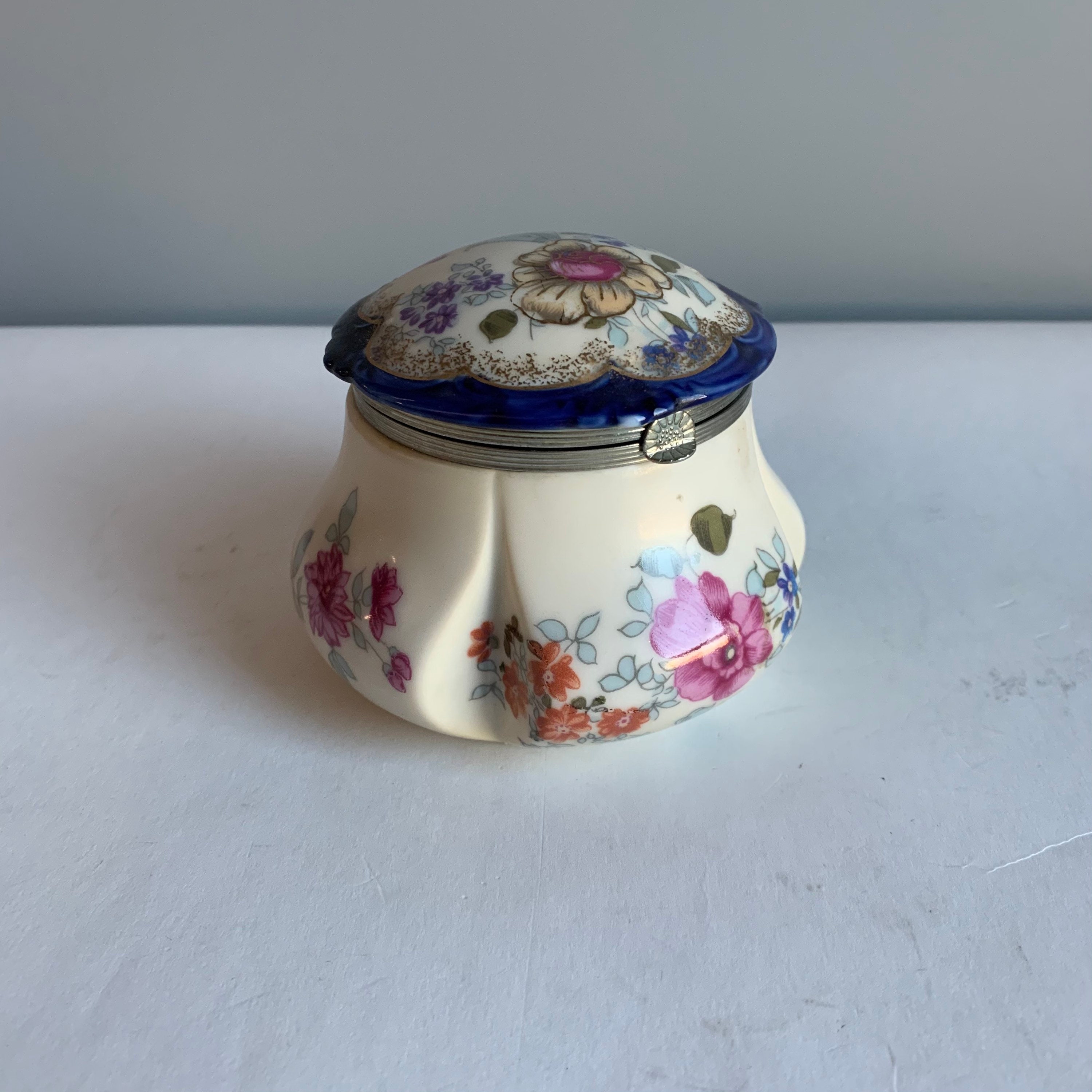 Vintage Porcelain Hinged Box Hand Painted White and Blue with | Etsy