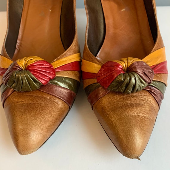 1960s Leather Shoes Stilletos Pointy Toe Copper B… - image 10