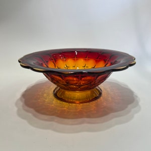 Amberina Console Bowl Constellation Sunset Tiara Indianna Glass Optic Block 11&quot; Wide