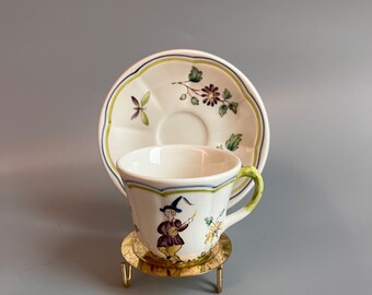Vintage Tea Cup and Saucer Longchamp Moustiers White and Green Floral