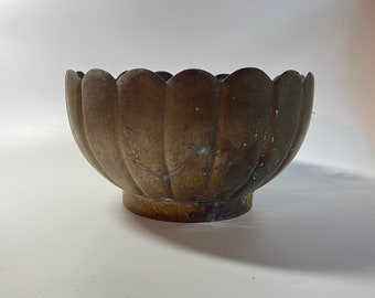 Vintage Brass Planter Vase Large 12” Scalloped Edge Heavy