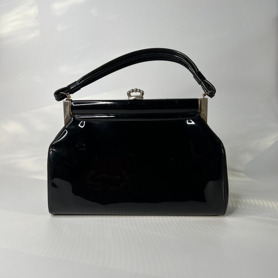 Vintage Handbag 1950s Black Patent Pleather Purse - image 1