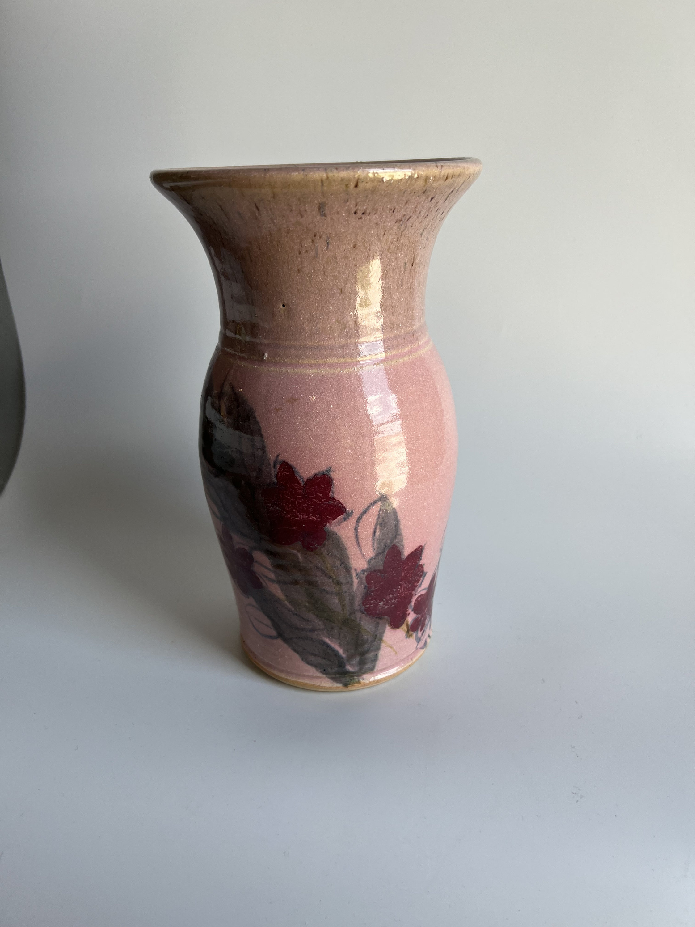 Vintage Pottery Vase Large Pink With Hand Painted Flowers Pink and Gray ...