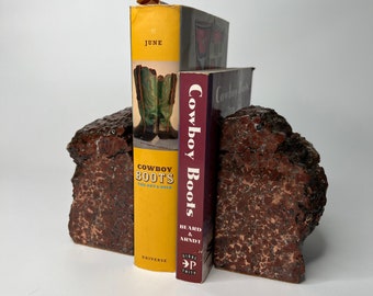 Bookends of Rock with Copper Polished Bookcase Decor Man Cave