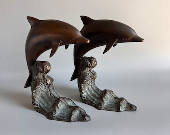 Bronze Dolphin Bookends Made in Korea