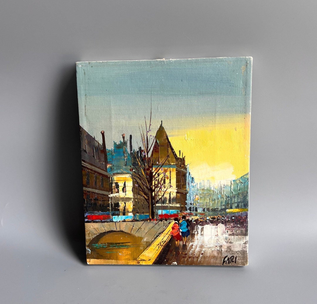 MCM Wall Art 1960s Painting Mid Century Mod Painting City Etsy