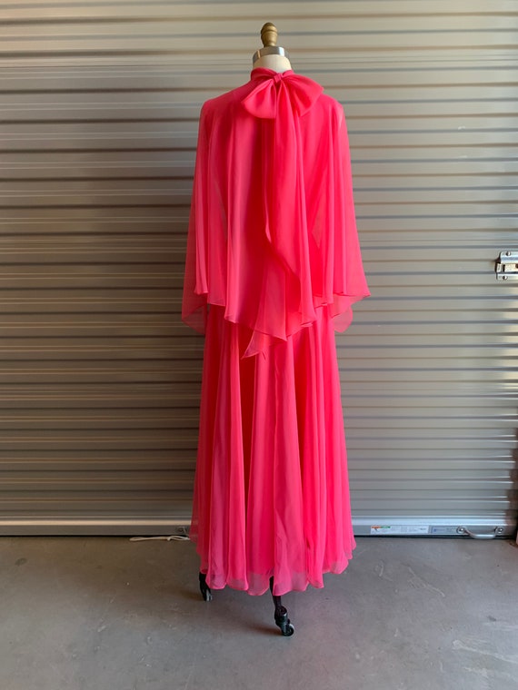 1970s Pink Chiffon Dress with Sheer Flowy Cape an… - image 4