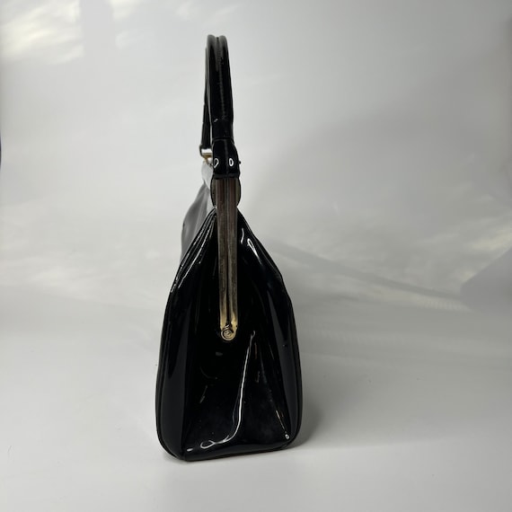 Vintage Handbag 1950s Black Patent Pleather Purse - image 2