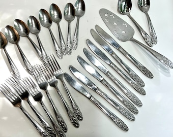 Stainless Flatware Maytime by Saladmaster 24 Piece Lot Japanese Glossy Floral with Cutout