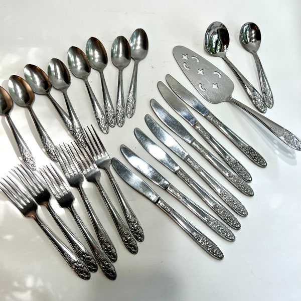 Stainless Flatware Maytime by Saladmaster 24 Piece Lot Japanese Glossy Floral with Cutout