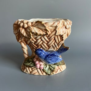 Vintage Vase with Blue Bird on Basket by Norleans Japan