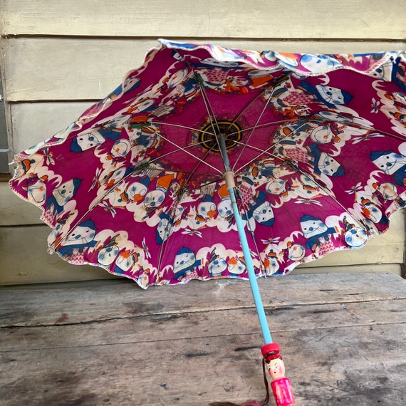 Vintage Childs Umbrella with Kokeshi Handle Kawai… - image 6