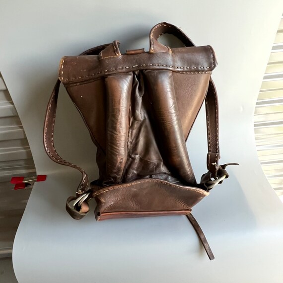 1970s Handmade Backpack Rugged Brown Leather Hand… - image 5