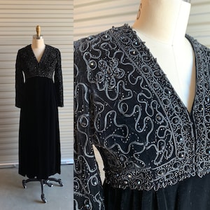 Abendkleid Perlenbesetzt und Bestickt Schwarz Gr XS