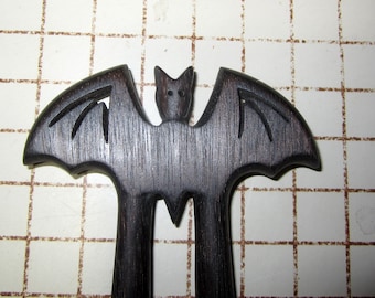 Hair Fork - Gothic Bat in Ebonized Walnut Wood