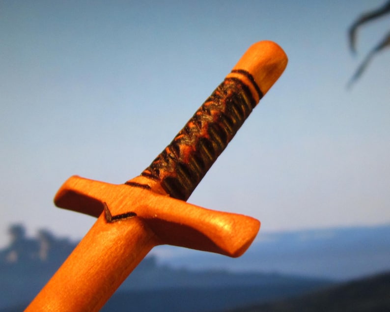 Hair Stick Fantasy Sword 6 in Cherry Wood