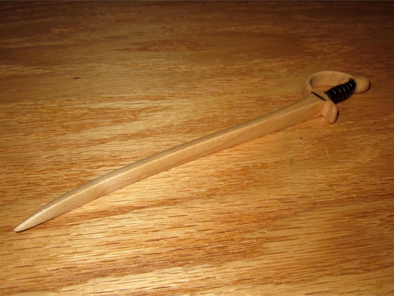 Hair Stick Pirate Cutlass with Curved Extended 6 inch Blade in Maple Wood image 6