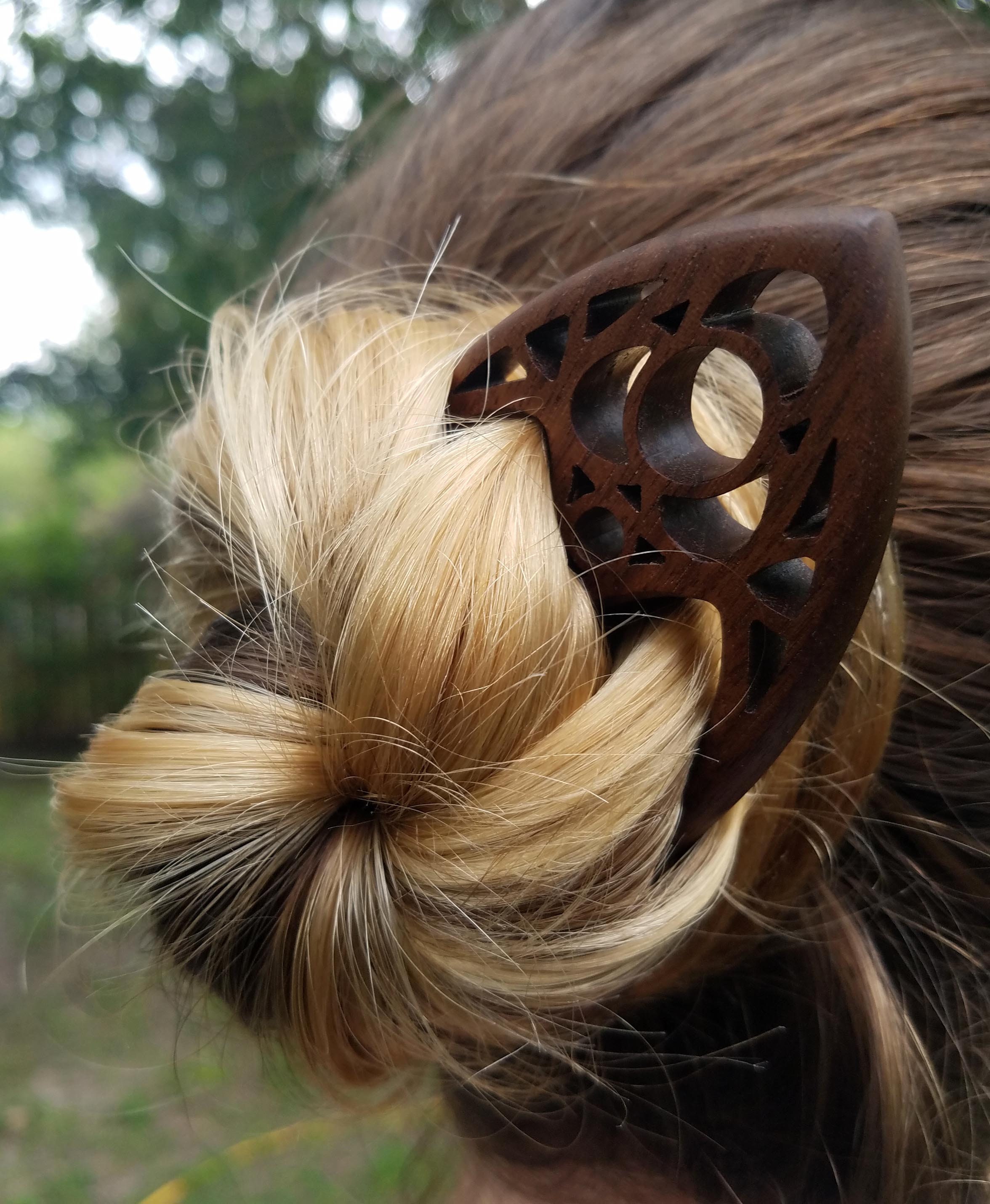 Hair Stick - Cathedral Trinity Fork in Walnut