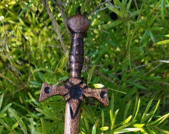 Hair Stick - Fantasy Sword 9 in  Walnut Wood