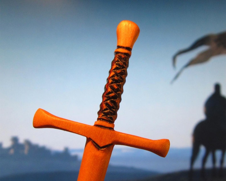 Hair Stick Fantasy Sword 6 in Cherry Wood