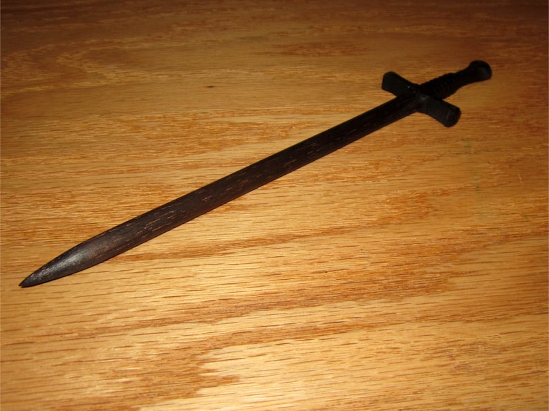 Hair Stick Fantasy Sword 1 Hair Toy in Ebonized Walnut Wood Extended Length image 6