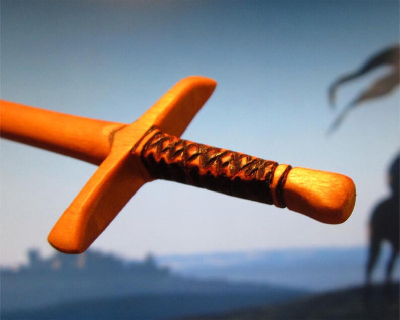 Hair Stick Fantasy Sword 6 in Cherry Wood
