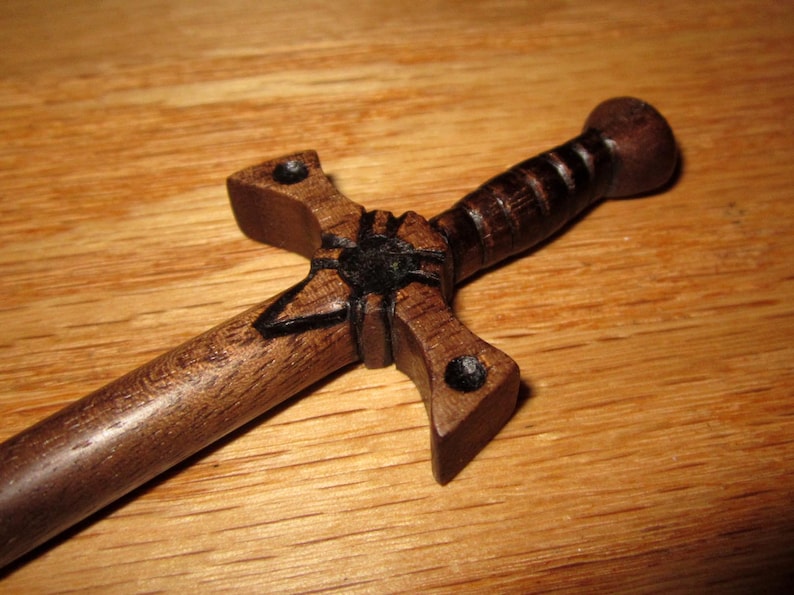 Hair Stick Fantasy Sword 9 in Walnut Wood image 3