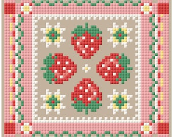 Strawberry Square Cross Stitch Pattern | Digital Download PDF Pattern Chart | Garden Farmhouse Cottage Kitchen