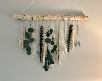 Handmade Dried Flower Wall Hanging, Eucalyptus, Lavender, Birch Boho Decor
