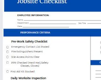 Plantilla de lista de verificación de seguridad en el lugar de trabajo / Hoja de registro diario de construcción / Formulario de inspección del lugar de trabajo imprimible / PDF para contratistas y cuadrillas