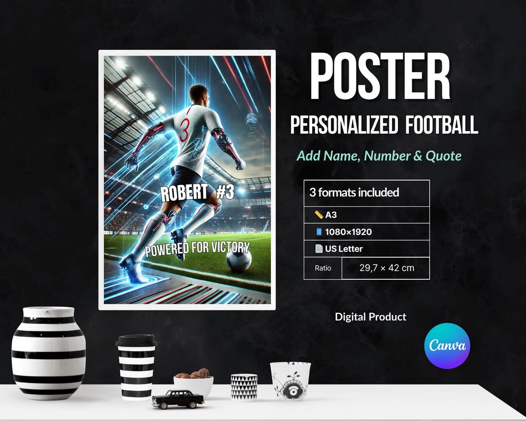 Football Poster for Boys | Personalized Name & Number | Neon Cyberpunk ...