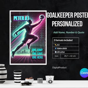 Personalized Goalkeeper Poster: Neon Cyberpunk Soccer Art (Digital Download)