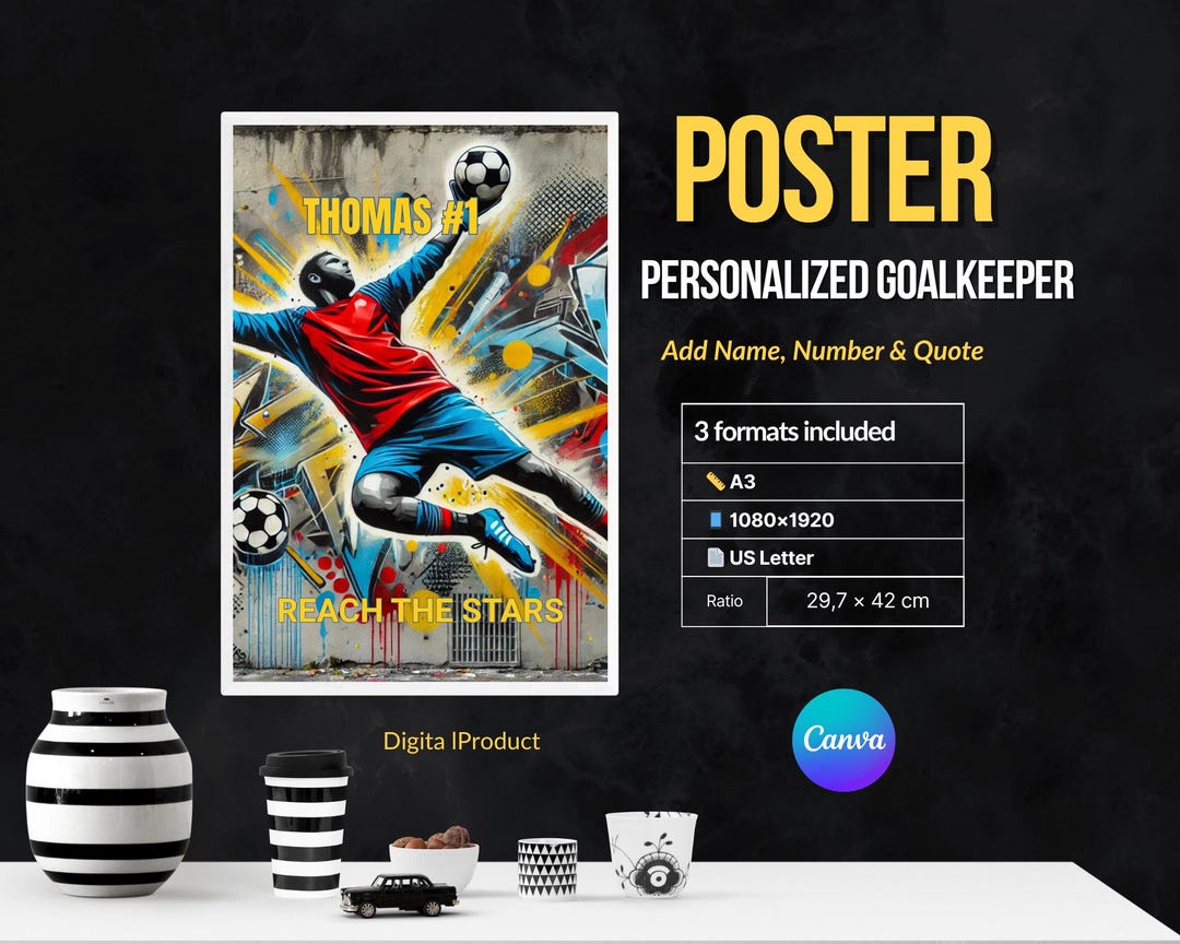 Custom Football Poster for Boys | Name & Jersey Number | Street Art ...