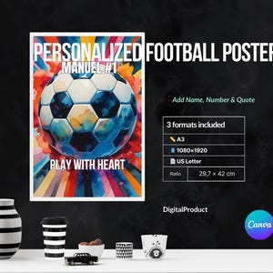 Personalized Football Poster – Ball | Custom Name & Number | Soccer/Football Wall Art, Goalie Gift, Digital Download