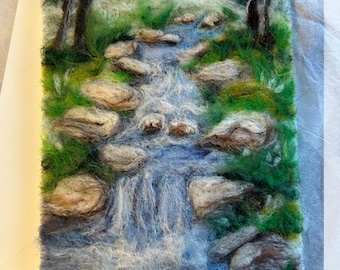 Creek Waterfall Hand Felted 5x7 Blank Greeting Card