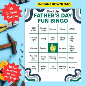 Dad & Me Vaderdagbingo – 25 unieke afdrukbare bingokaarten voor plezier en binding | Perfect vaderdagweekendspel voor kinderen en vaders