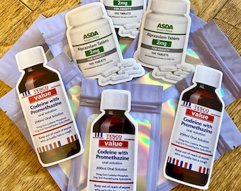 Lean Sizzurp Purple Drank + Xanax Bars Pfizer-parodie BUNDEL Stickerpakket - pak van 6