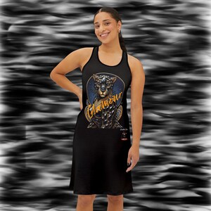 Divergent Fit Glamour Graphic Racerback Dress: Bold Summer Festival Outfit