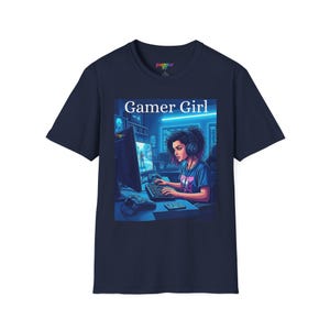 Divergent Fit Cyber Blue Gamer Girl T-Shirt: Unisex Softstyle Gaming Apparel