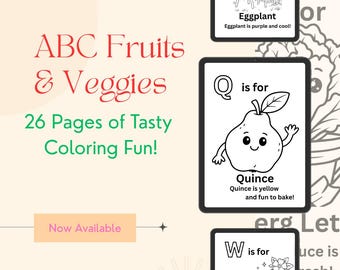 Libro para colorear del jardín con el alfabeto (impresión digital) / Páginas para colorear del alfabeto de frutas y verduras para niños / Actividad educativa de jardín