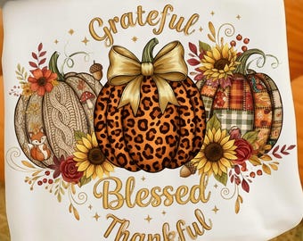 Grateful Thankful Blessed Png, Boho Fall Floral Christian png, Faith Based Autumn Sublimation, Christian Fall png, Fall Religious, Autumn