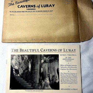 Busta con libretto di souvenir del 1940 delle grotte di Luray, Virginia, Shenandoah Valley
