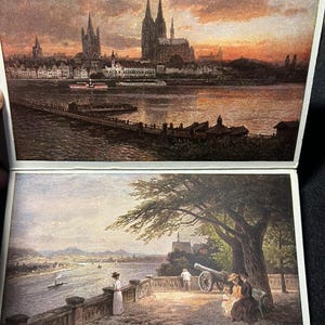 Nikolai von Astudin, pintor russo a óleo, cartões postais, Reno, Alpes suíços, Alemanha