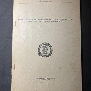 Géologie 1949 Keene New Hampshire Vermont George Moore Géologue Roches Cartes Graphique