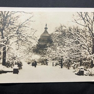 1917 Washington DC Capitol Building Neige Carte postale RPPC écrite Cachet de la poste Hiver
