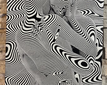 現代的な抽象的なカップルのアート絵画、白黒の催眠的な錯視、この
