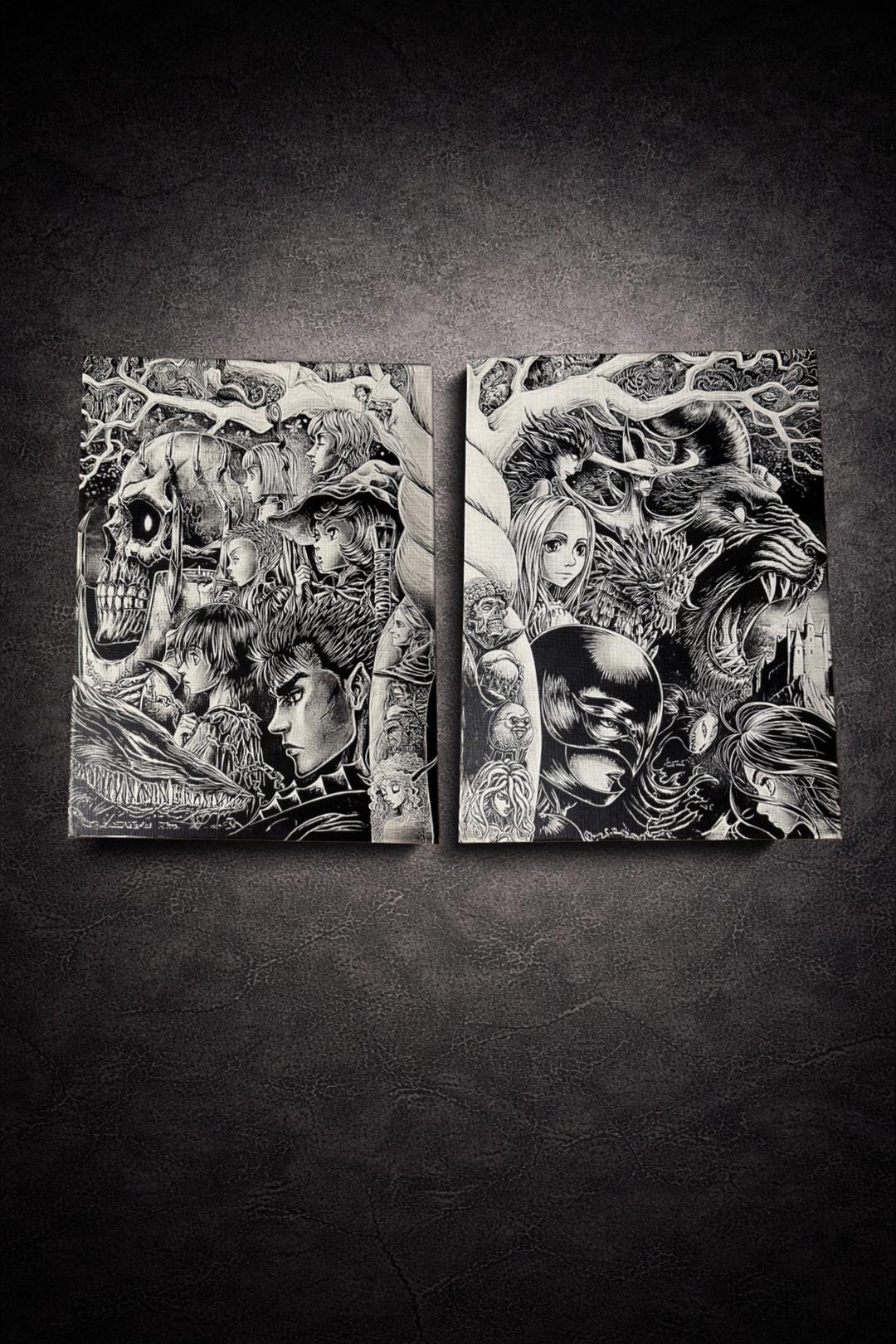 Dark Fantasy Duo Artwork – Cursed Warrior & Mythical Creatures – Black ...