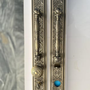Antique Brass Door Handle Set: Ornate Victorian Entry Door Pulls
