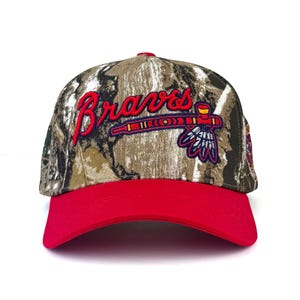 Banned Wagon Atlanta Blazin’ A-frame Snapback Baseball Hat woodland camo / red